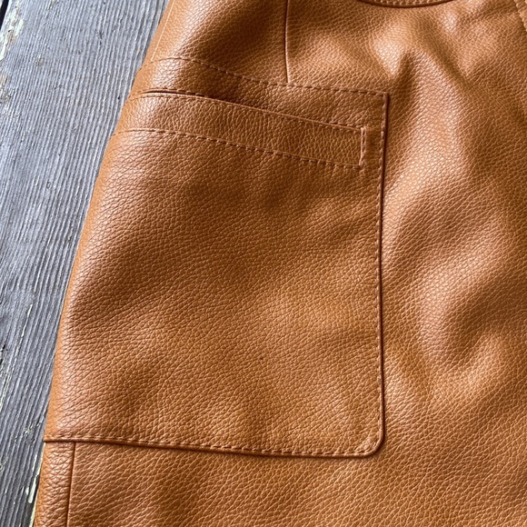 Free People Cognac Vegan Leather Zipper Front Mini Skirt 2 - Picture 8 of 11